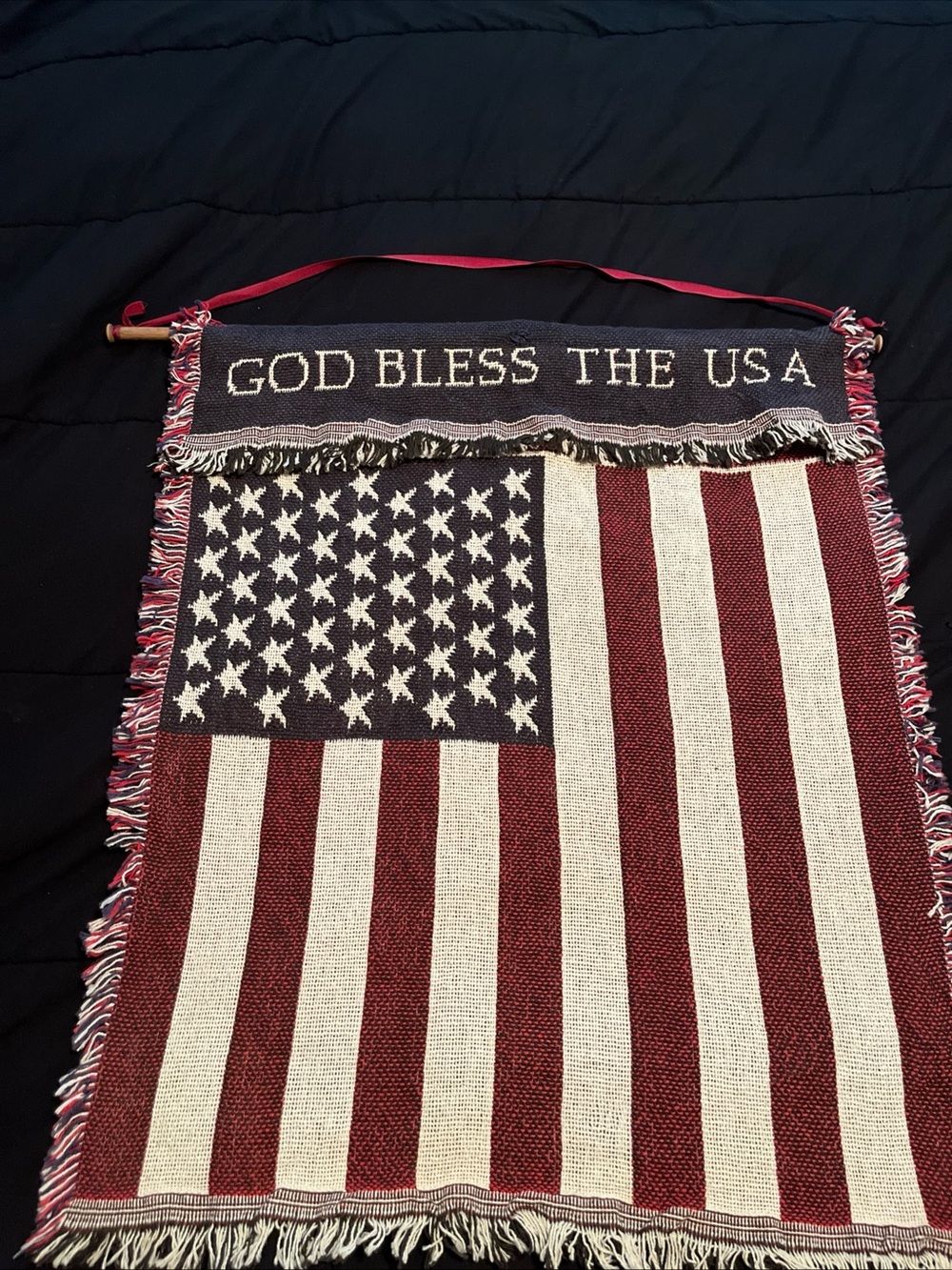 🔥 1995 God Bless The USA Flag Wall 90s Country Home Distressed 4th Of July VTG